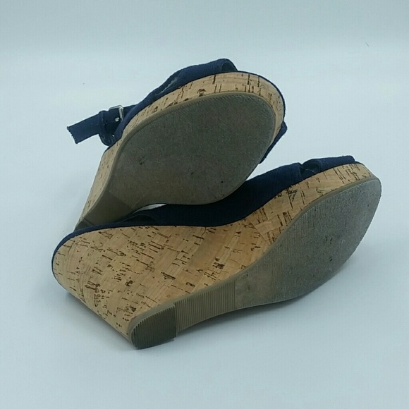 MAURICES l Navy Canvas Cork Peep Toe Wedge - Picture 7 of 8